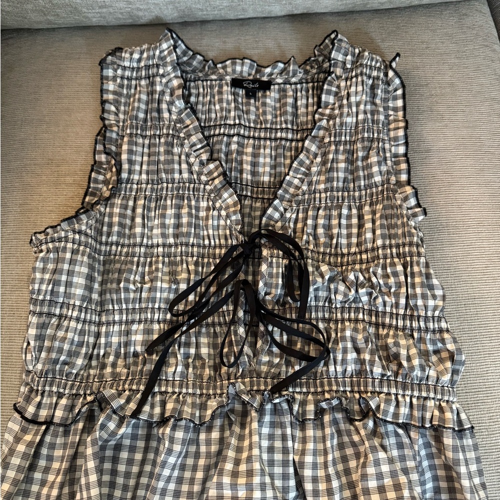 Rails Black & White Gingham Ruffle Blouse; Large 10/12
